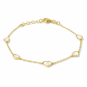 Bracelet argent 925 doré composé 5 coeurs nacre 5x6mm Chaîne maille forçat 1,3mm large Système d attache : mousqueton