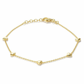 Bracelet argent 925 doré composé 5 coeurs 4x4,7mm Chaîne maille forçat 1mm large Longueur ajustable 17 à 19cm Système d at...