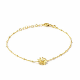 Bracelet argent 925 doré composé d une fleur 8mm large sertie d un oxyde zirconium Chaîne maille gourmette 0,8mm large per...