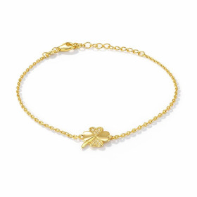 Bracelet argent 925 doré composé d un trèfle porte bonheur 9x9,5mm serti d oxydes zirconium