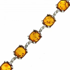 Bracelet Argent 925 Ambre couleur cognac Pierres forme coussin Dimensions des pierres : 10x10mm Longueur du bracelet ajust...