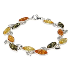  Bracelet Argent 925 Ambre Multicolore Longueur : 20cm Pierre forme marquise 13x6mm Largeur du bracelet : 12mm 