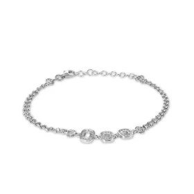 Bracelet argent rhodié composé 2 chaînes maille perlée 1,7mm large 3 rectangles setis d oxydes zirconium Largeur : 8mm Lon...