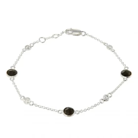 Bracelet Argent 925 Labradorite Oxyde zirconium Bracelet composé d une chaine forcat, 3 labradorites facettées 5mm 4 oxyde...