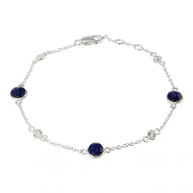 Bracelet Argent 925 Lapis Oxyde zirconium Bracelet composé d une chaine forcat, 3 lapis facettées 5mm 4 oxydes ronds 3mm L...