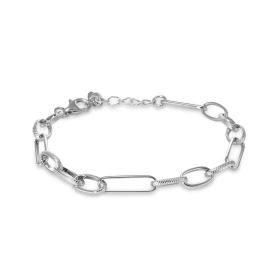 Bracelet argent rhodié composé maillons ovales rainurés maillons rectangulaires Largeur : 6mm Longueur ajustable 17,5 à 20...