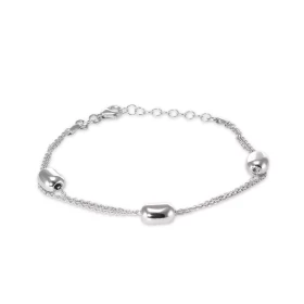 Bracelet argent rhodié composé 2 chaînes maille forçat 1mm large 3 motifs d argent ovales 7x9mm Longueur ajustable 17 à 19...