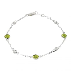 Bracelet Argent 925 Péridot Oxyde zirconium Bracelet composé d une chaine forcat, 3 péridots facettées 5mm 4 oxydes ronds ...