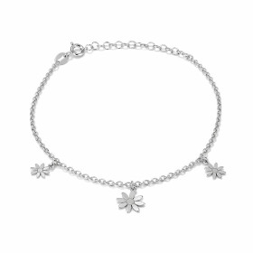 Bracelet argent 925 rhodié composé 3 breloques fleurs dont plus grande mesure 8x8mm Chaîne maille forçat 1,4mm large Longu...