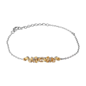Bracelet Argent 925 Rhodié Citrine Maille forçat 1.5mm large Longueur du bracelet ajustable 16 à 19cm Motif central serti ...