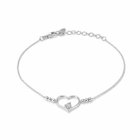 Bracelet argent 925 rhodié composé d un coeur 12x12mm serti d un oxyde zirconium Chaîne maille forçat 1mm large Longueur a...