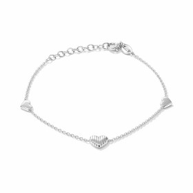 Bracelet argent 925 rhodié composé 2 coeurs 5x6mm un coeur rayé 7x7mm Chaîne maille forçat 1,1mm large Longueur ajustable ...