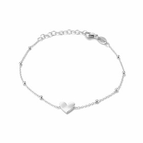 Bracelet argent 925 rhodié composé d un coeur 7x8mm Chaîne maille forçat 0,5mm large perle 1,8mm large Longueur ajustable ...