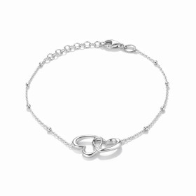 Bracelet argent 925 rhodié composé 2 coeurs entrelacés pour une dimension totale 10x20mm Chaîne maille forçat 0,8mm large ...