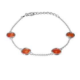 Bracelet Argent 925 Rhodié Cornaline Coussin Bracelet serti 4 pierres taille coussin 6x6mm Type serti : serti clos Bracele...
