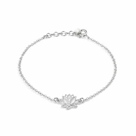 Bracelet argent 925 rhodié composé d une fleur lotus 10x10mm Chaîne maille forçat ronde 1,5mm large Longueur ajustable 16 ...