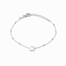 Bracelet argent 925 rhodié composé d une fleur 8x8mm Chaîne maille forçat 0,8 perles 1,8mm large Longueur ajustable 16 à 1...