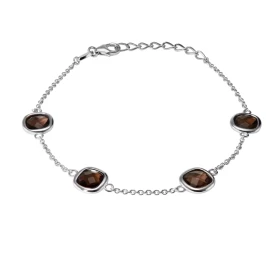 Bracelet Argent 925 Rhodié Quartz Fumé Coussin Bracelet serti 4 pierres taille coussin 6x6mm Type serti : serti clos Brace...