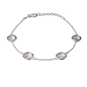 Bracelet Argent 925 Rhodié Quartz Rose Coussin Bracelet serti 4 pierres taille coussin 6x6mm Type serti : serti clos Brace...