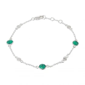 Bracelet Argent 925 Turquoise reconstituée Oxyde zirconium Bracelet composé d une chaine forcat, 3 turquoises facettées 5m...