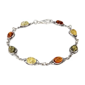  Bracelet Argent 925 Ambre multicolore Pierres forme ovale Dimensions des pierres : 8x6mm Longueur du bracelet : 20cm Larg...