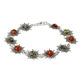 Bracelet Argent Ambre Multicolore Largeur : 14mm Longueur : 20cm 