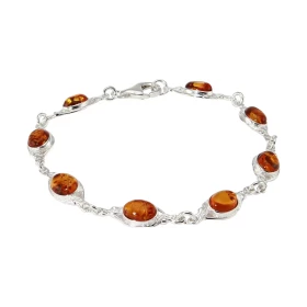 Bracelet Argent 925 Ambre Longueur : 20,5cm Pierres ovales 8x6mm 