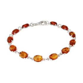 Bracelet Argent 925 Ambre couleur cognac Pierres forme ovale Dimensions des pierres : 8x6mm Longueur du bracelet : 19cm La...