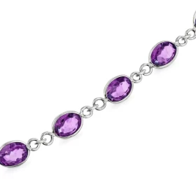  Bracelet Argent 925 Am&eacute;thyste serti pierres 8x6mm Longueur ajustable 18.5 &agrave; 20cm 
