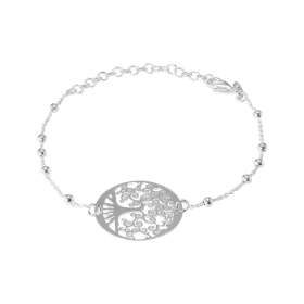 Bracelet argent composé d un arbre vie dans un cercle 21mm diamètre Chaîne maille forçat 1mm large boules 2,5mm diamètre L...