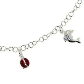 Bracelet Argent breloques coccinelles dauphins Longueur : 19cm 