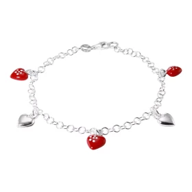 Bracelet argent composé 2 breloques coeurs rouges émaillées 2 breloques cœurs argent Longueur ajustable 14 à 16,5cm Largeu...