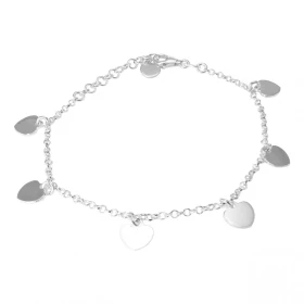 Bracelet argent composé 6 breloques coeurs 8x7mm Chaîne maille jaseron 2mm large Longueur du bracelet ajustable 17 à 19,5cm