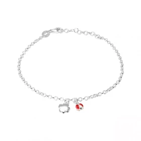 Bracelet argent composé d une coccinelle émail d une breloque trèfle à 4 feuilles Dimension du trèfle : 6x6mm Chaîne maill...