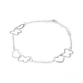 Bracelet argent composé 3 motifs coeur papillon entrelacés Dimension papillon : 10x11mm Dimension coeur : 8x10mm Chaîne ma...