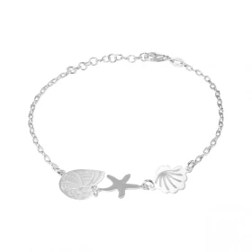 Bracelet argent composé d un coquillage, une étoile mer un escargot Dimension escargot : 11x12mm Chaîne maille forçat 1,9m...
