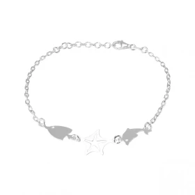 Bracelet argent composé d un poisson, un dauphin une étoile mer Dimension étoile mer : 11x12mm Chaîne maille forçat 1,9mm ...