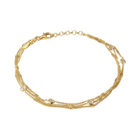 Bracelet argent doré 3 rangs des oxydes zirconium sertis clos 3mm diamètre Chaîne maille gourmette 1mm large Longueur : 17...