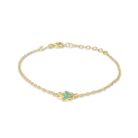 Bracelet argent doré composé d une maille forçat ronde 1,8mm large d une main fatma une fleur laque verte Dimension du mot...