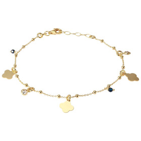 Bracelet argent doré composé 4 breloques forme fleur, 2 breloques des oxydes zirconium serti clos 4mm diamètre 2 breloques...