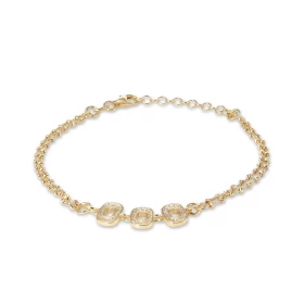 Bracelet argent doré composé 2 chaînes maille perlée 1,7mm large 3 rectangles setis d oxydes zirconium Largeur : 8mm Longu...