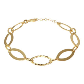 Bracelet argent doré composé navettes lisses ciselées 10x20mm Longueur : 18 à 20cm Système d attache : mousqueton