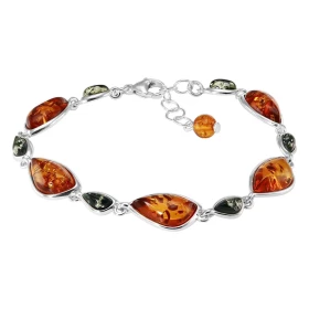 Bracelet argent des ambres couleur cognac 8x14mm des ambres vertes 4x7mm Longueur ajustable 18 à 20cm