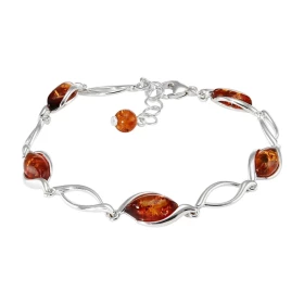 Bracelet argent des ambres couleur cognac 6x12mm Longueur ajustable 19 à 22cm