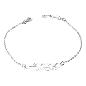  Bracelet argent composé d une plume 25x7mm Chaîne maille forçat : 1,4mm large Longueur ajustable 17 à 19cm 