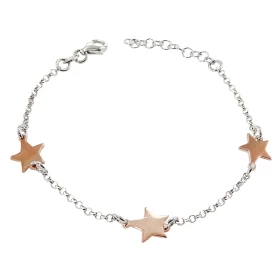 Bracalet argent rhodié composé 3 étoiles argent flashé or rose 9x9mm Chaîne maille jaseron : 109mm large Longueur ajustabl...