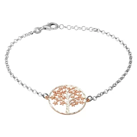 Bracelet argent rhodié 1 arbre vie argent flashé or rose 20mm diamètre Longueur ajustable 18 à 20cm