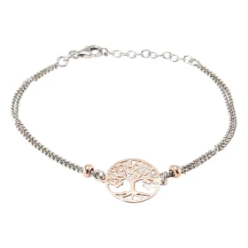  Bracelet argent rhodié composé d une chaîne double d un arbre vie dans un cercle 15mm diamètre Une face est argent l autr...