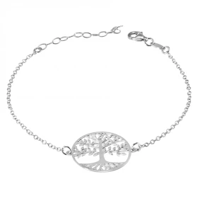 Bracelet argent rhodié un arbre vie 20mm diamètre Chaine ronde 1.5mm large Longueur ajustable 17 à 21cm