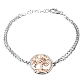 Bracelet argent rhodié composé d un arbre vie argent flashé or rose dans un cercle sur fond nacre 19mm diamètre Chaîne do...